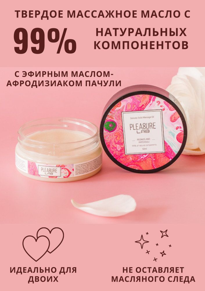 ТВЕРДОЕ МАССАЖНОЕ МАСЛО PLEASURE LAB DELICATE ПИОНЫ И ПАЧУЛИ 50 МЛ 